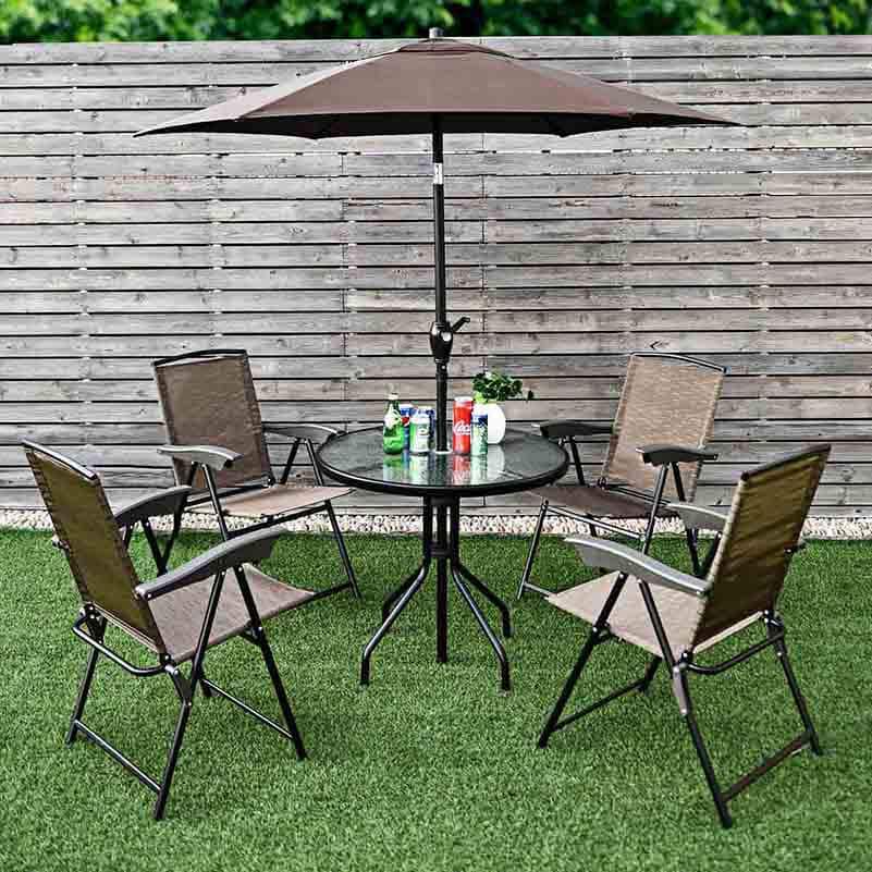 Brown and Black Adjustable Steel Folding Patio Chairs, Set of 4