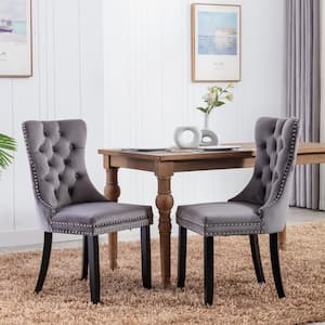 High-End Tufted Gray Chair with Nailhead Trim (19.7 in. W x 37.5 in. H) (Set of 2)