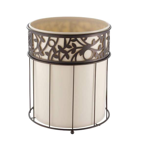Adrinfly Metal Vine and Plastic Wastebasket Trash Can Free Standing with Removable Plastic Insert in Vanilla Tan and Bronze