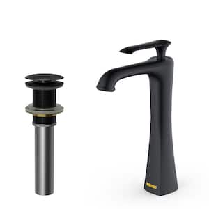 Woodburn Single Handle Single Hole Vessel Bathroom Faucet with Matching Pop-Up Drain in Matte Black