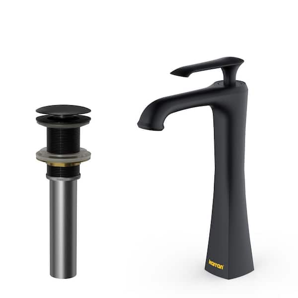 Woodburn Single Handle Single Hole Vessel Bathroom Faucet with Matching Pop-Up Drain in Matte Black