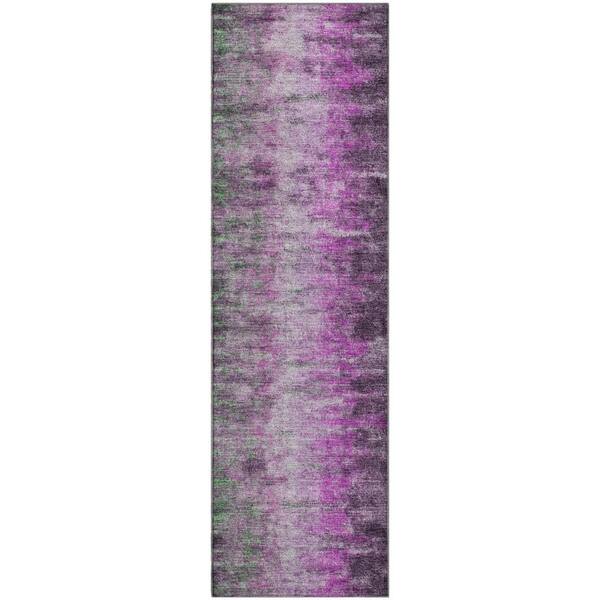 Mayfield Premium Machine Washable Abstract AMF2318 Eggplant 2 ft. x 7 ft. Runner Rug