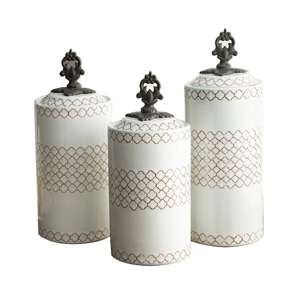 American Atelier 3-Piece White Ceramic Canister Set with Lid