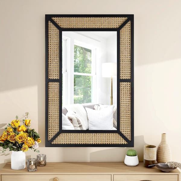 THKSHOUZ Black 24 in. W x 35 in. H Rectangle Composite Framed Decorative Mirror