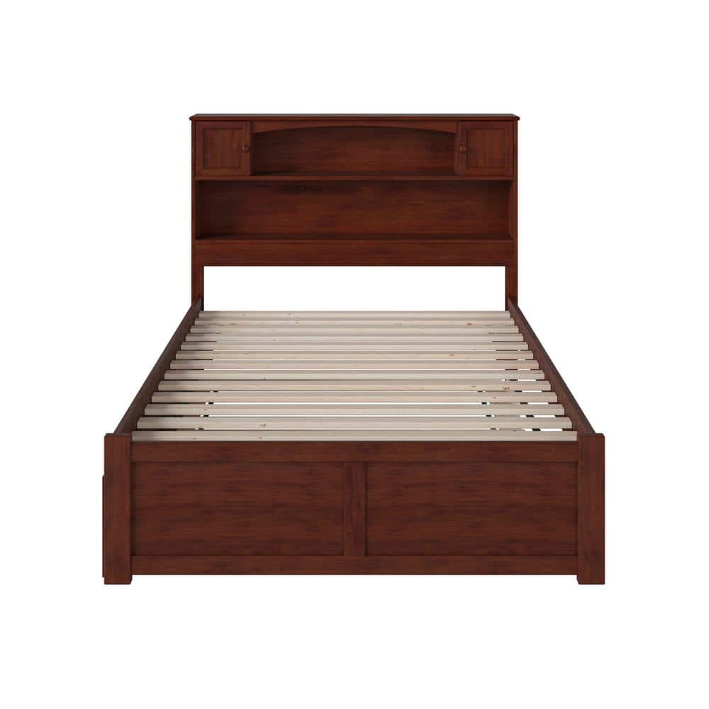 Newport Full/Double Captain's Bed with Bookcase Headboard and Storage Trundle in Walnut