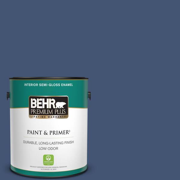 BEHR PREMIUM PLUS 1 gal. Home Decorators Collection #HDC-CL-26 Champlain Blue Semi-Gloss Enamel Low Odor Interior Paint & Primer