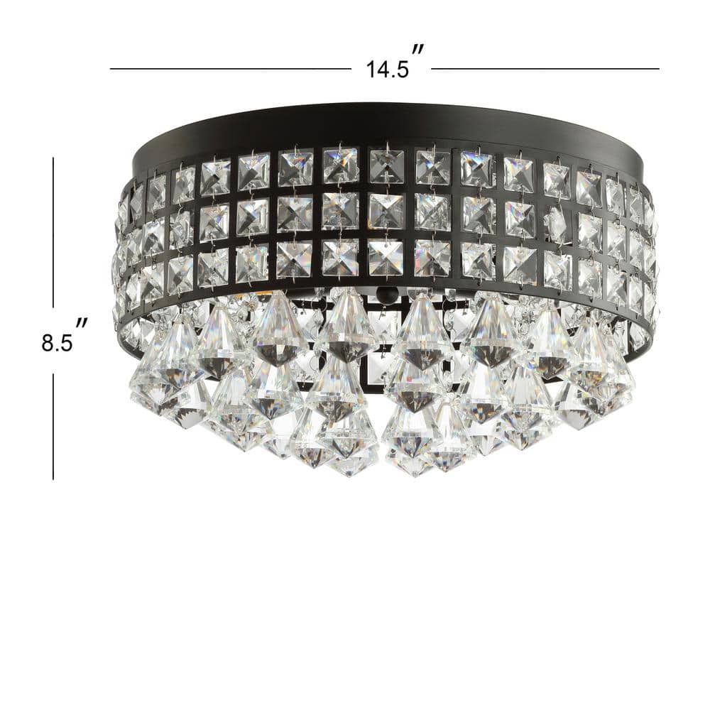 Meredith 14.5" Black Crystal Drum LED Flush Mount