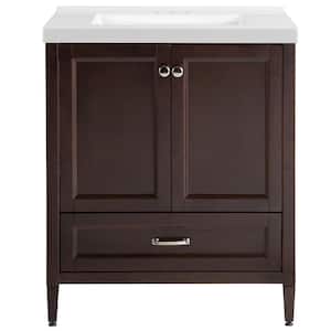 Claxby 31 in. W x 22 in. D x 37 in. H Bath Vanity in Chocolate with Cultured Marble Vanity Top in White with White Sink