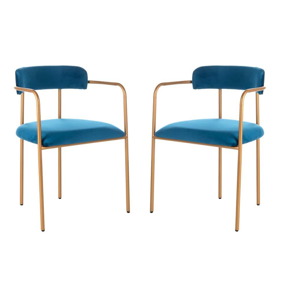 Elegant Navy Velvet and Gold Metal Upholstered Arm Chair