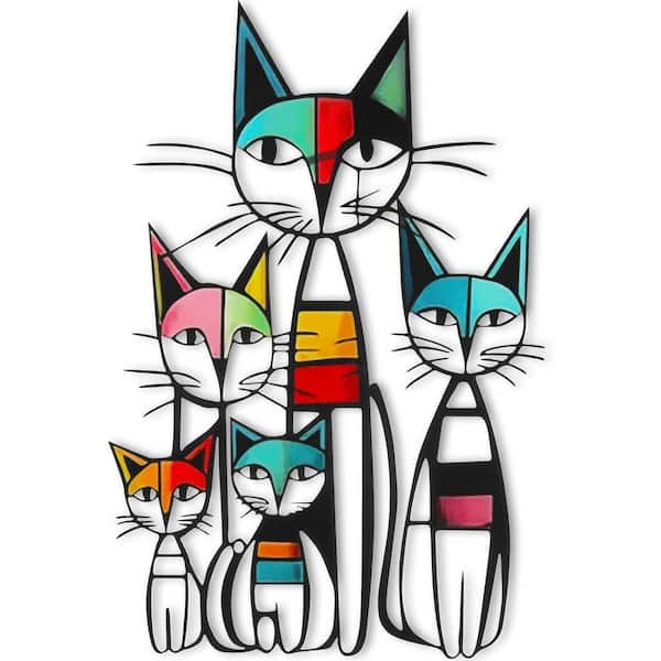 Cat Wall Art Decor Iron Wall Sculptures Decor 10.6 x 15.7 in. Colorful Mid Century Cat Retro Signs (Classic)