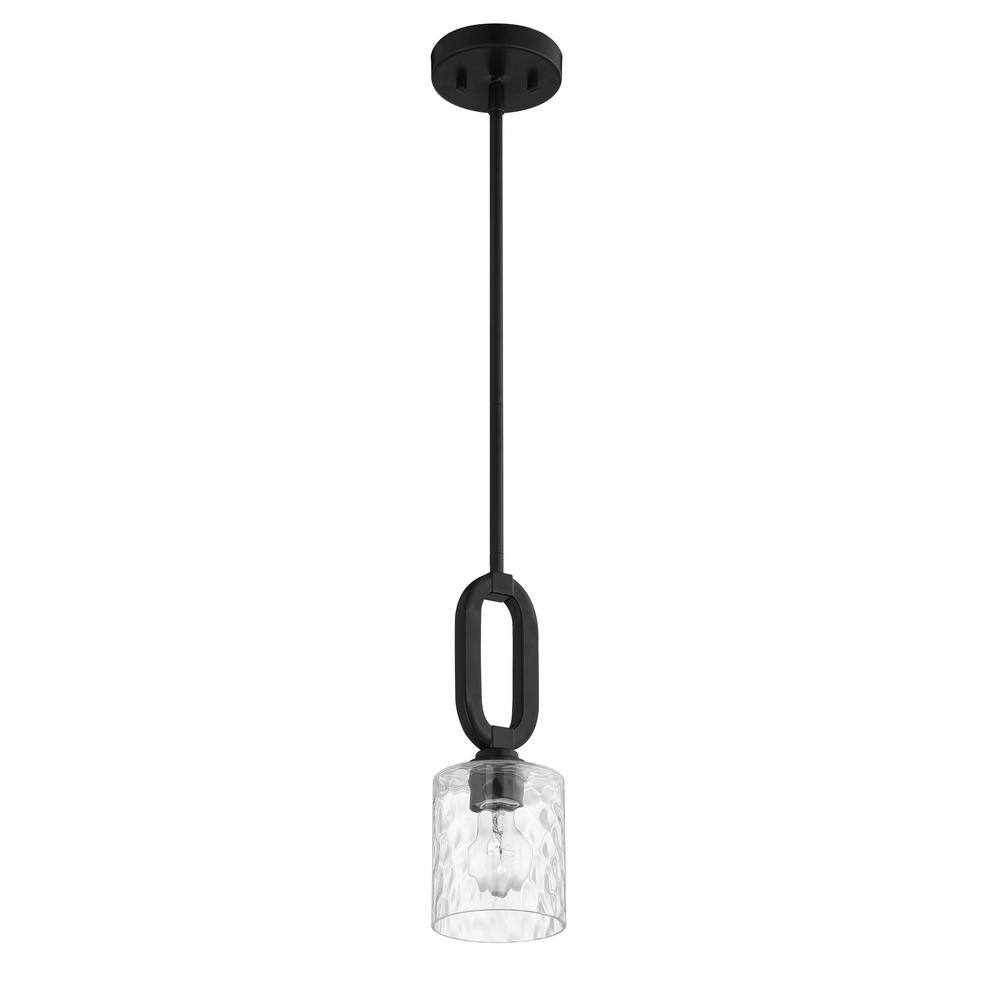 Flat Black Mini Chandelier with Clear Hammered Glass Shades