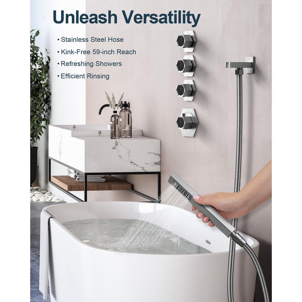 Brushed Nickel Dual Head LED Shower System with Bluetooth Speaker