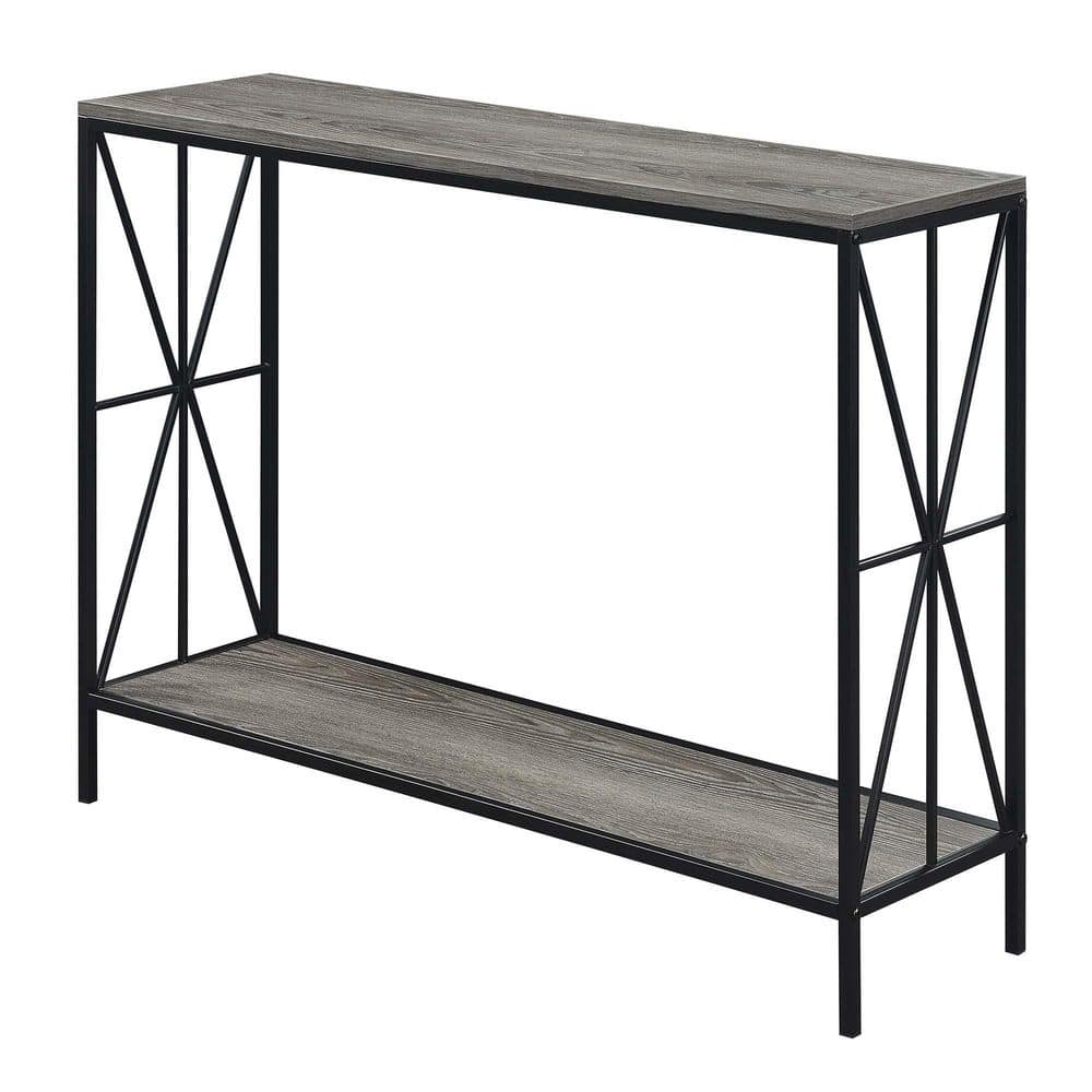 Weathered Gray & Black Starburst Console Table with Metal Frame