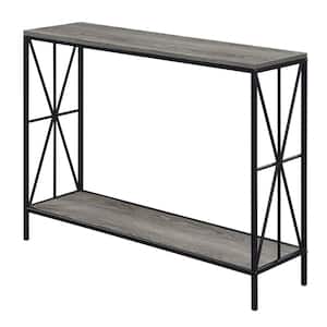 Tuscon Starburst 39 in. Weathered Gray/Black Rectangle Wood Veneer Console Table with Shelf