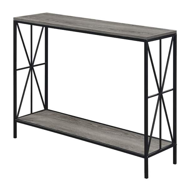 Convenience Concepts Tuscon Starburst 39 in. Weathered Gray/Black Rectangle Wood Veneer Console Table with Shelf