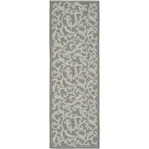 Courtyard Anthracite/Light Gray 2 ft. x 7 ft. Floral Indoor/Outdoor Patio  Runner Rug