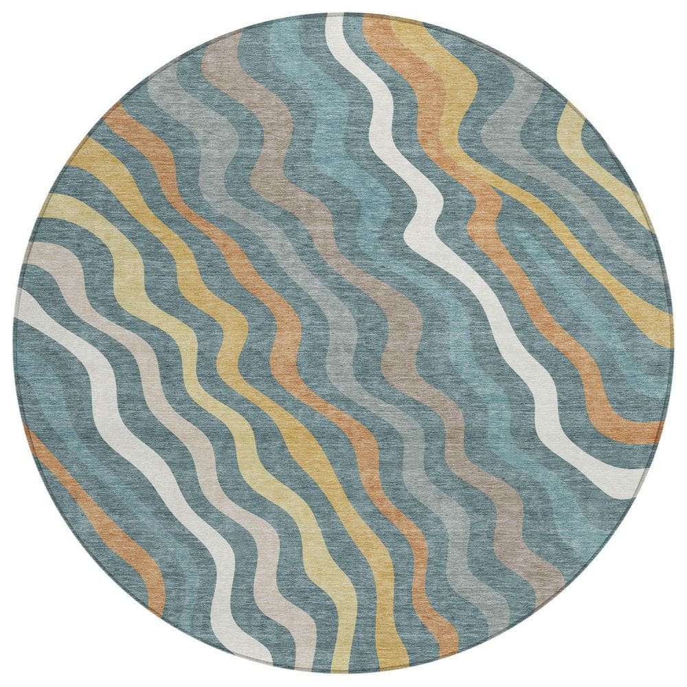 Chantille Machine Washable Indoor/Outdoor Abstract ACN2570 Teal 8 ft. x 8 ft. Round Rug price history on PriceWatchPro