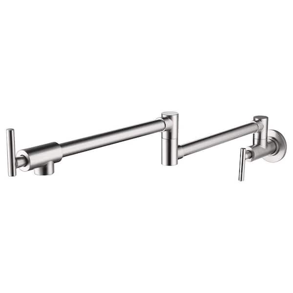 Unbranded Brass Wall Mount 23 in . Pot Filler Faucet Contemporary 2-Handle Pot Filler Kitchen Faucet in Brushed Nickel
