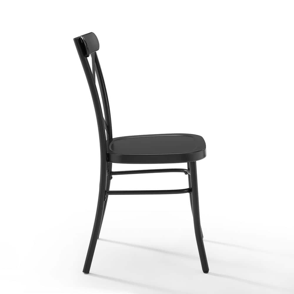 Set of 2 Matte Black Metal Cross Back Industrial Dining Chairs