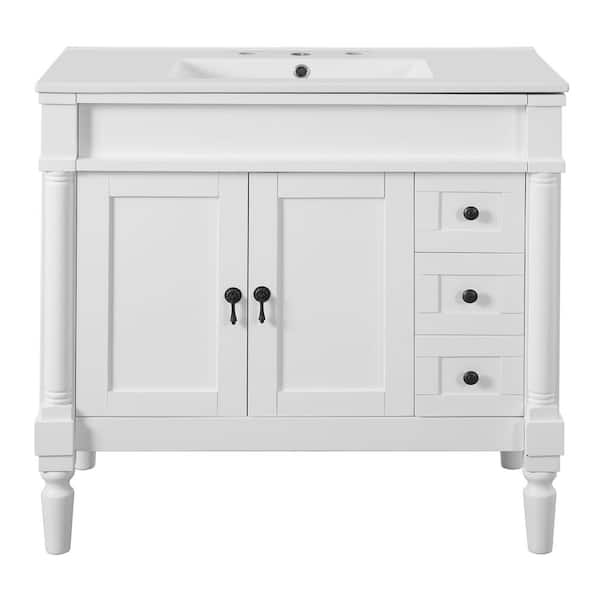 36 in. Freestanding White Bath Vanity with White Ceramic Top Unassembled