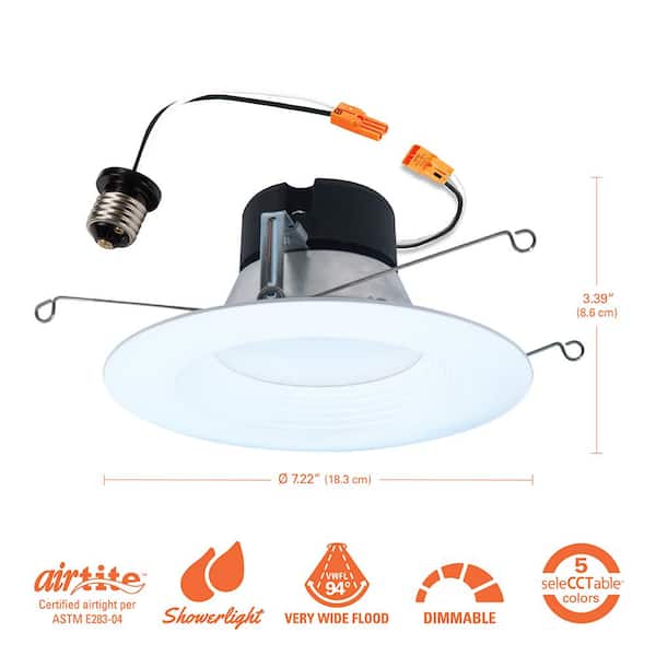 4-pack LT 5/6 in. Adjustable Integrated LED Recessed Light Trim Retrofit Module with Baffle Trim 5CCT 750lm