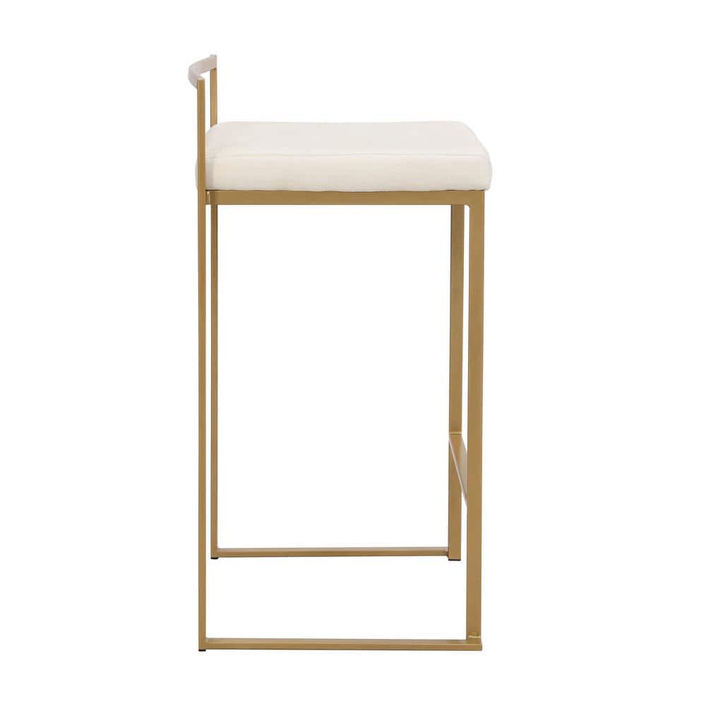 Lucien Cream Faux Leather and Gold Metal Backless Counter Stool