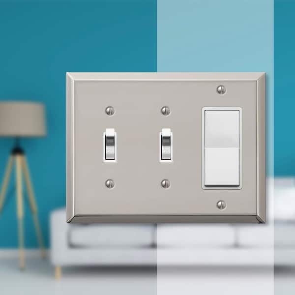 Metallic 3 Gang 2-Toggle and 1-Rocker Steel Wall Plate - Polished Nickel