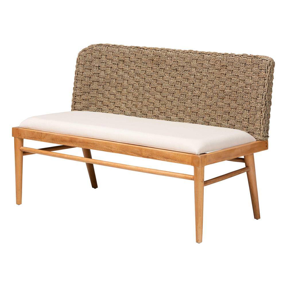 Denver Natural Seagrass and Acacia Wood 3-Piece Dining Nook Set