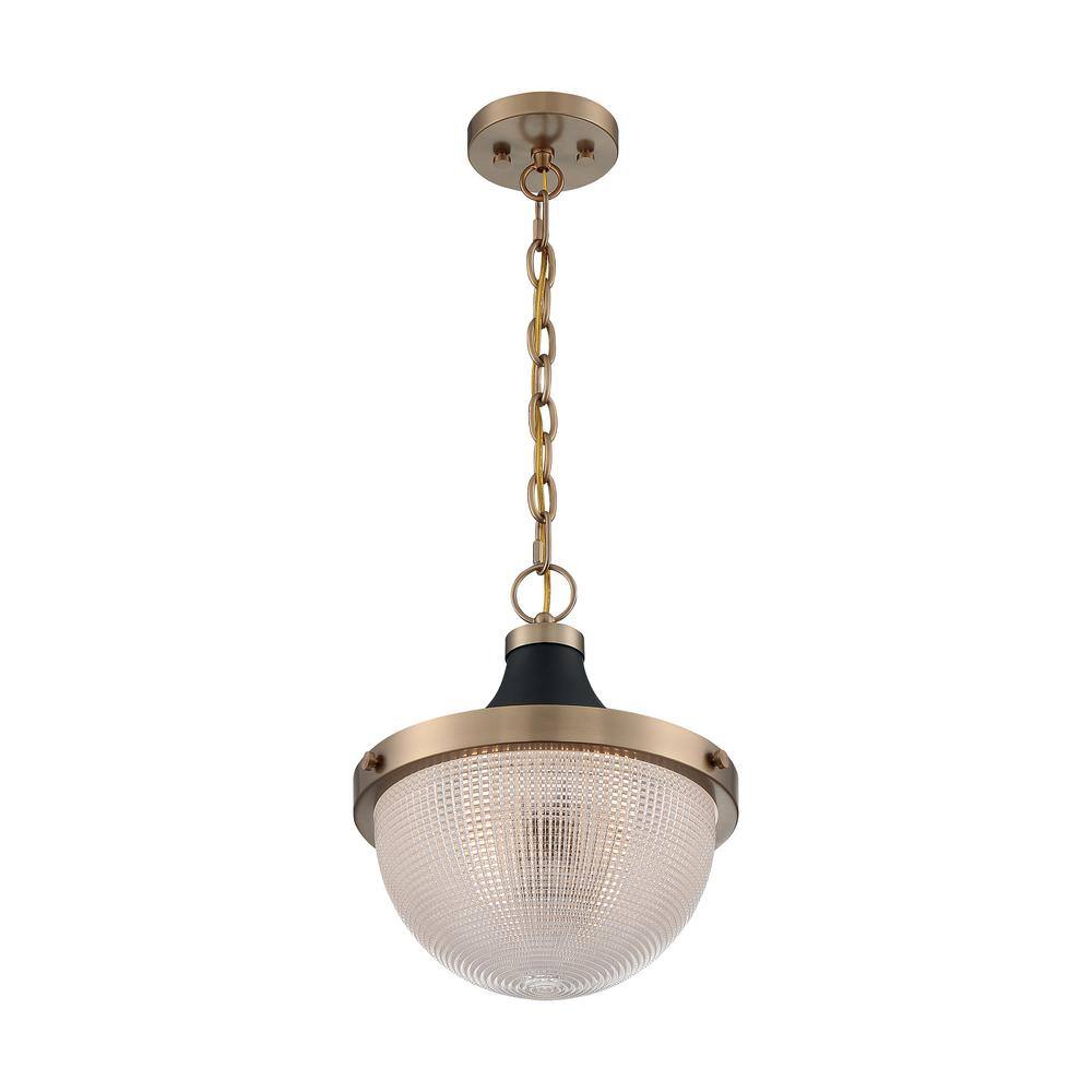Faro Transitional Large Bowl Pendant in Matte Black with Clear Prismatic Glass