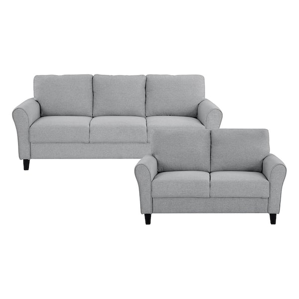 Lazzara Aleron 80.5 in. W Round Arm Textured Fabric Rectangle 2-Piece Living Room Sofa Set in. Dark Gray