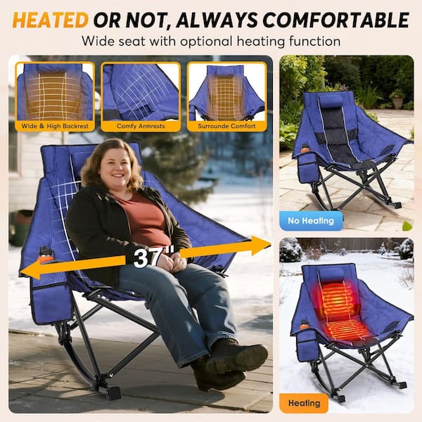 Heated Rocking Camping Chair, Oversized Folding Outdoor Chair with Dual Heating Zones and Padded Seat(Non-Battery)