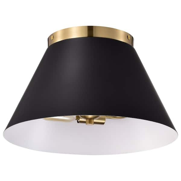 13.75 in. 3-Light Black / Vintage Brass Mid-Century Modern Flush Mount with Black Metal and No Bulbs Included