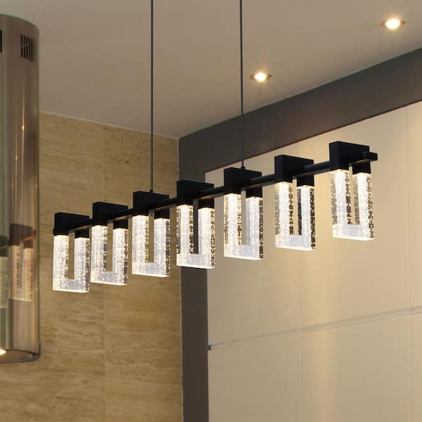 Sorrento 40 in. ETL Certified Integrated LED Linear Chandelier Height Adjustable Hanging Pendant in Black with 7 Shades