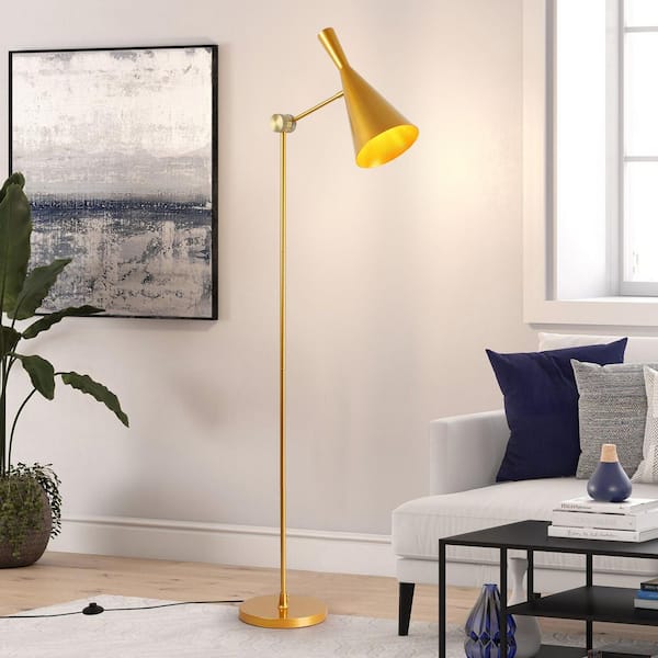 Zompoo Vintage 55 in. 1-Light Gold Rotatable Standard Floor Lamp for Living Room with Metal Shade and Foot Switch