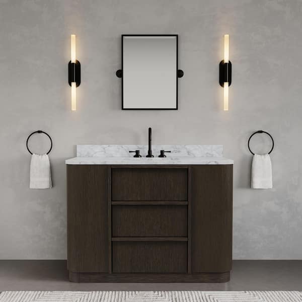 Oxford 48 in. Single Sink Freestanding Charcoal Oak Bath Vanity with Carrara White Marble Top Pre-Assembled