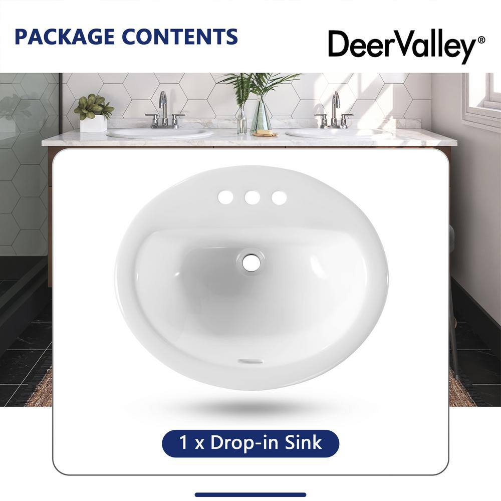 20'' x 17'' White Oval Ceramic Drop-in Bathroom Sink with Overflow