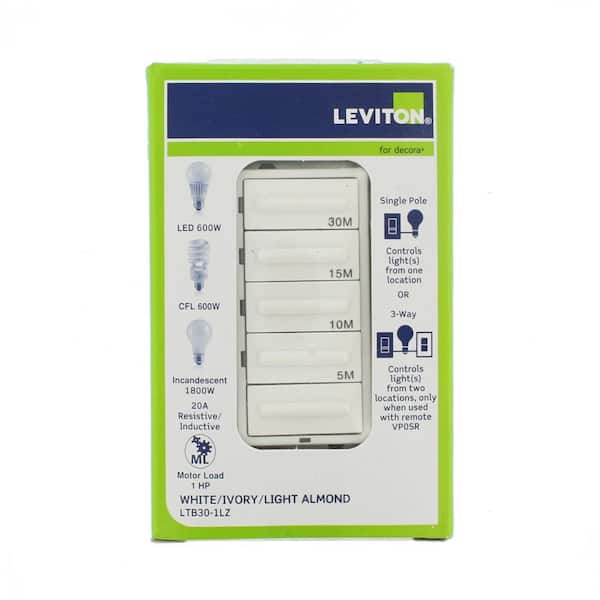 Ivory Leviton 001-LTB30-1LZ 30 Minute White And Light Almond Interchangeable Decora Electronic Timer Switch