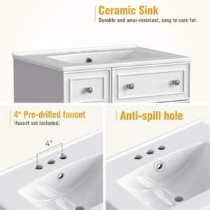 24 in. W. x 18.3 in. D 34.3 in H Single Sink Freestanding Bath Vanity Cabinet in White with White Ceramic Sink