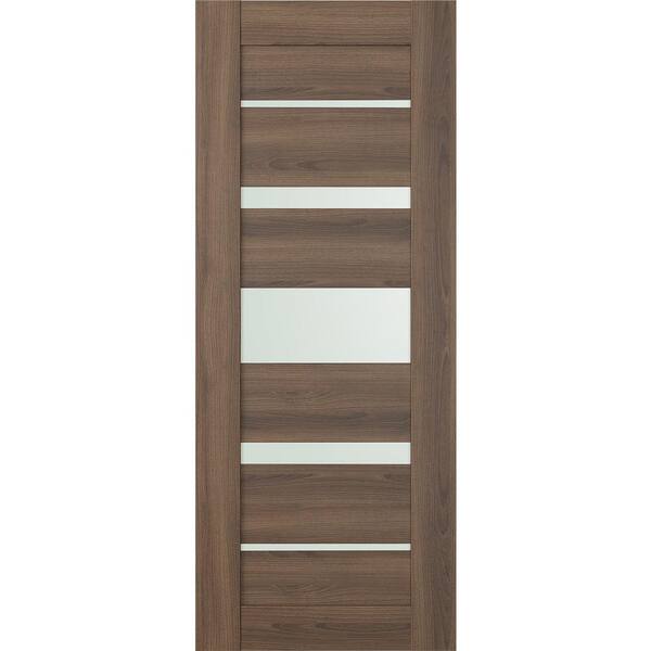 Belldinni Vona 07-03 28 in. x 84 in. No Bore 5-Lite Frosted Glass Pecan Nutwood Wood Composite Interior Door Slab