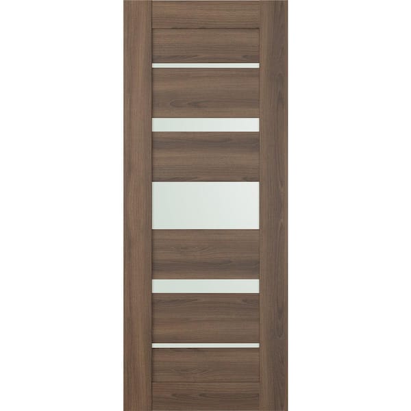 Belldinni Vona 07-03 32 in. x 83.25 in. No Bore 5-Lite Frosted Glass Pecan Nutwood Wood Composite Interior Door Slab