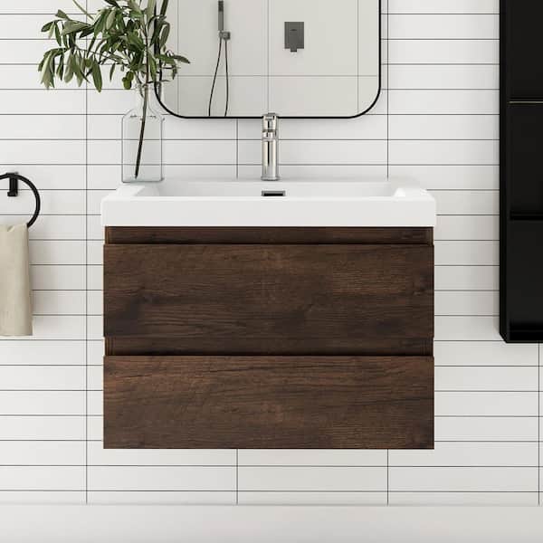 Staykiwi 29.5 in. W x 18.9 in. D x 21.7 in. H Single Sink Wall Mounted Bath Vanity in Rose Wood White Cultured Marble Top
