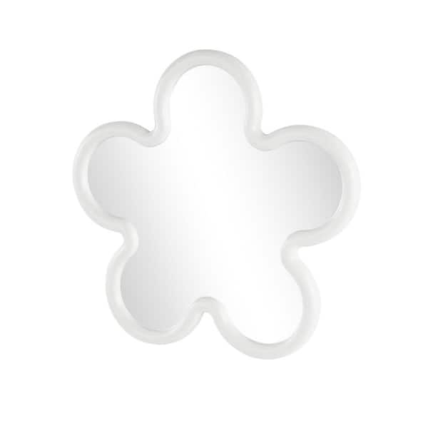 32 in. x 32 in. Large Asymmetrical Framed White Star Wall Mirror