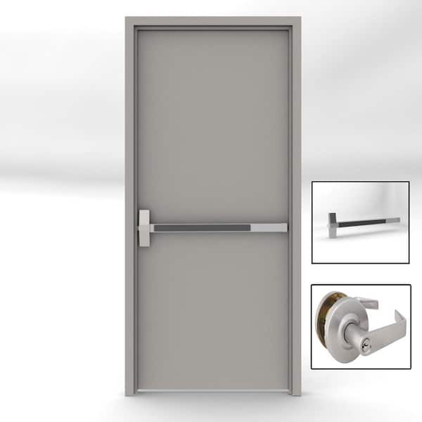 L.I.F Industries 36 in. x 80 in. Gray Flush Exit Right-Hand Fire Proof Steel Prehung Commercial Door with Welded Frame