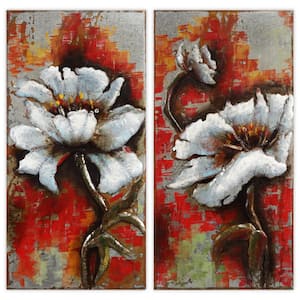 "Garden Rose" Mixed Media Iron Hand Painted Dimensional Wall Art (Set of 2)