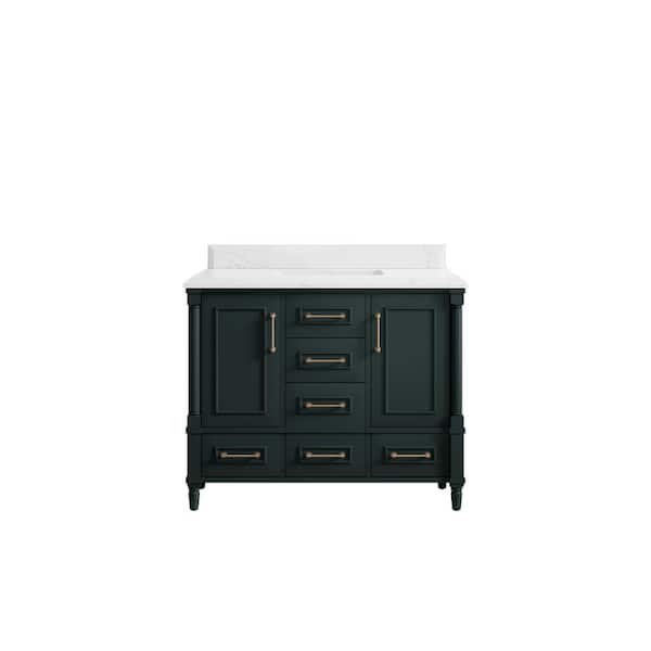 Willow Collections Hudson 42 in. W x 22 in. D x 36 in. H Bath Vanity in Dark Green with Cove Edge Empira Quartz Top