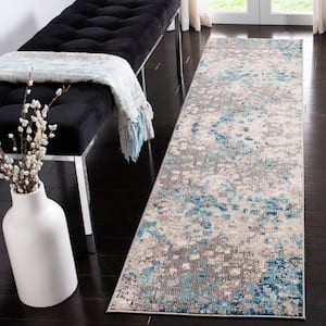 Madison Gray/Blue 2 ft. x 14 ft. Abstract Distressed Runner Rug