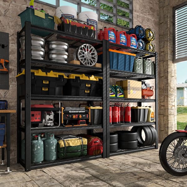 5-Tier Metal Garage Storage Shelving Unit Standard Bookcase in Black ( 72 in. H x 48 in. W x 18 in. D )