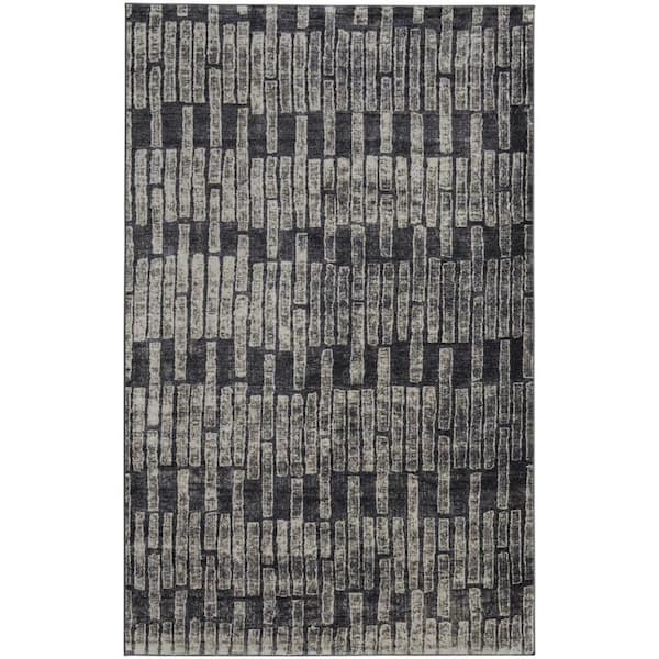 HomeRoots Gray, Black, Ivory 2 ft. x 3 ft. Abstract Area Rug