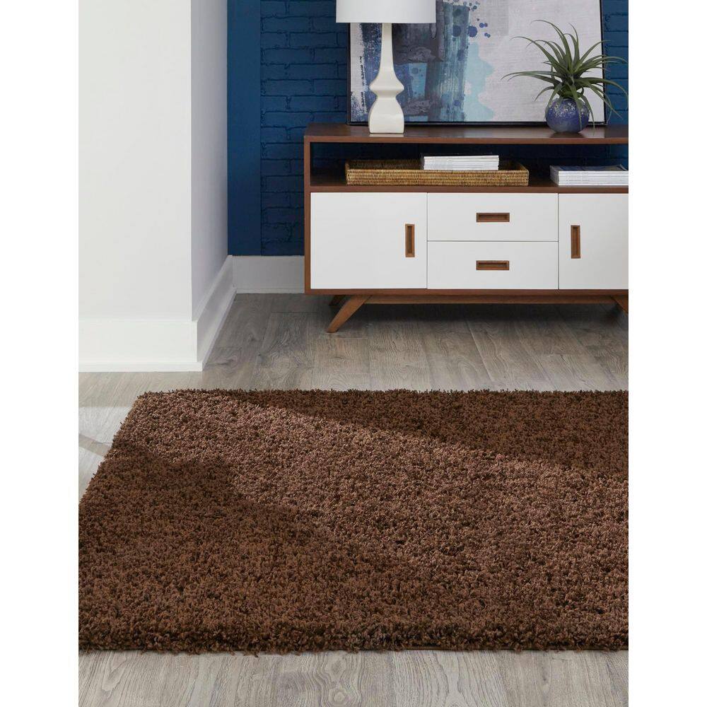 Chocolate Brown 4' x 6' Solid Shag Area Rug