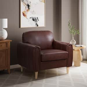 Damascus Brown Faux Leather Arm Chair with Wood Legs